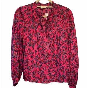 Maeve by Anthropologie blouse button down floral print ruffled collar Sz small